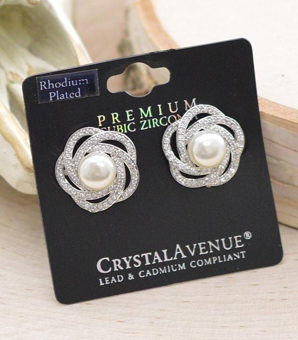 RHINESTONE :: Wholesale Rhinestone Pearl Flower Earrings