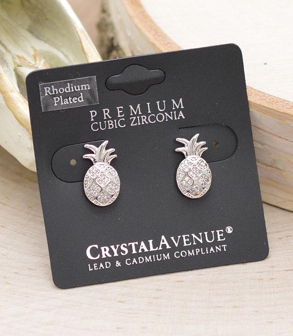 RHINESTONE I CUBIC ZIRCONIA :: Wholesale CZ Pineapple Stud Earrings