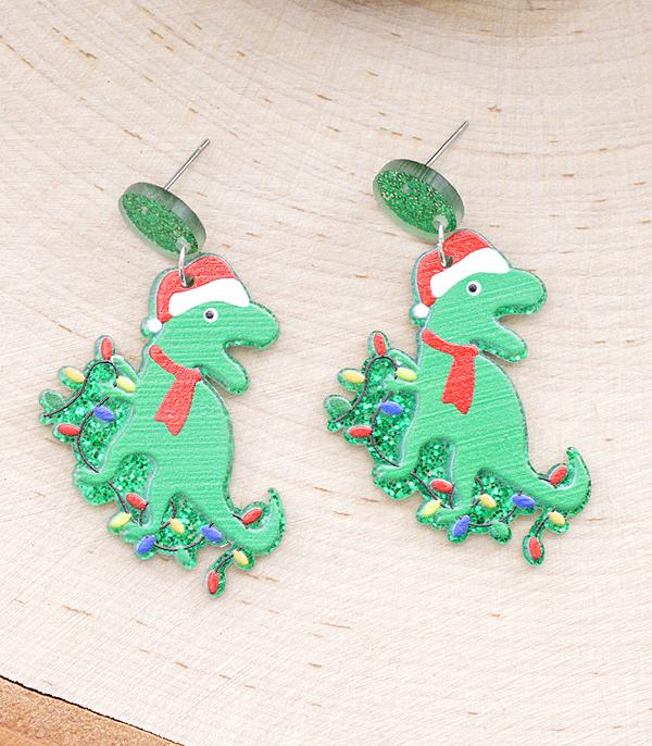 New Arrival :: Wholesale Glitter Christmas Dinosaur Earrings