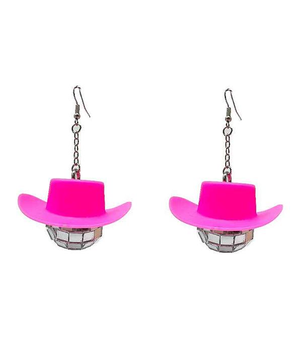 New Arrival :: Wholesale Cowgirl Hat Disco Ball Earrings