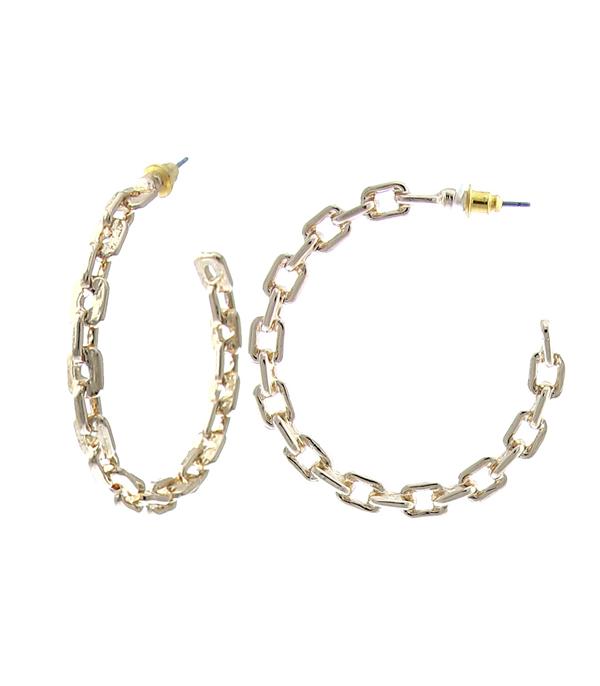 EARRINGS :: HOOP EARRINGS :: Wholesale Gold Plated Link Chain Hoop Earrings