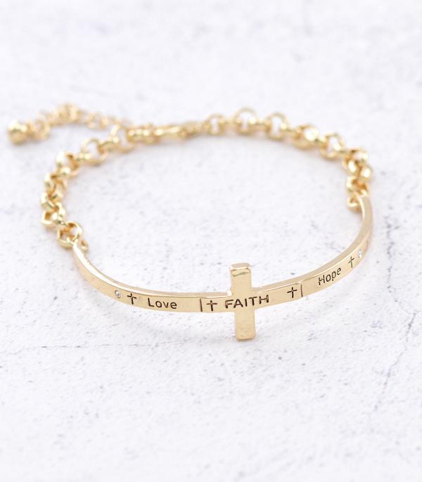 BRACELETS :: LINK :: Wholesale Gold Plated Inspiration Cross Bracelet