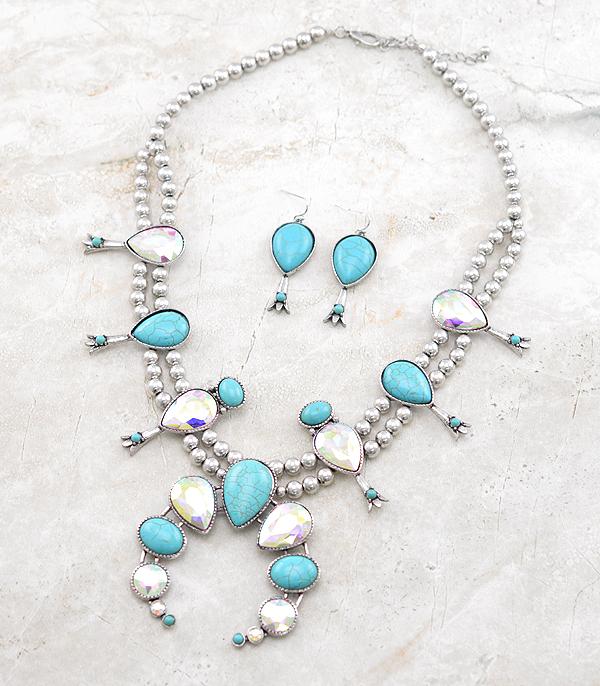 New Arrival :: Wholesale Western Stone Squash Blossom Necklace