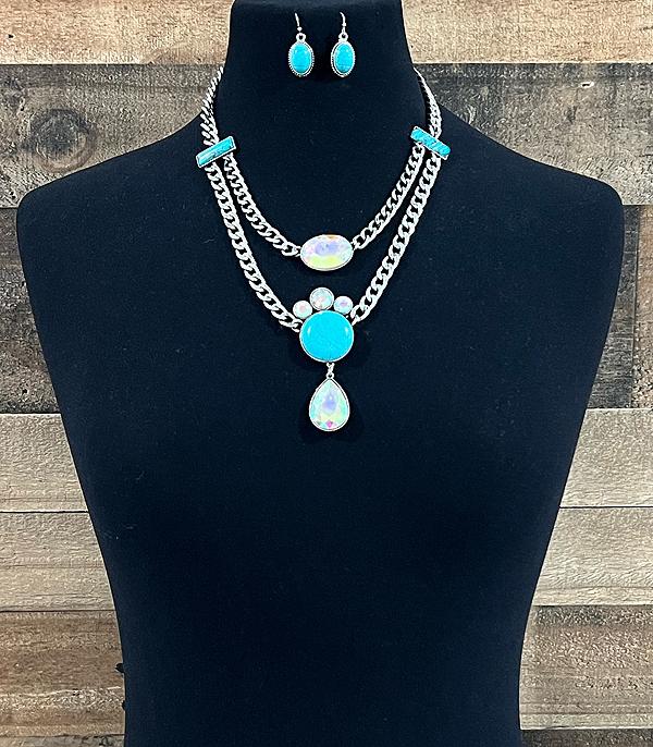 NECKLACES :: WESTERN LONG NECKLACES :: Wholesale Glass Stone Turquoise Layered Necklace