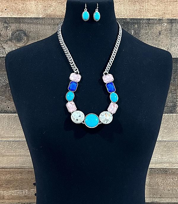 NECKLACES :: WESTERN SQUASH BLOSSOM NECKLACES :: Wholesale Glass Stone Turquoise Necklace