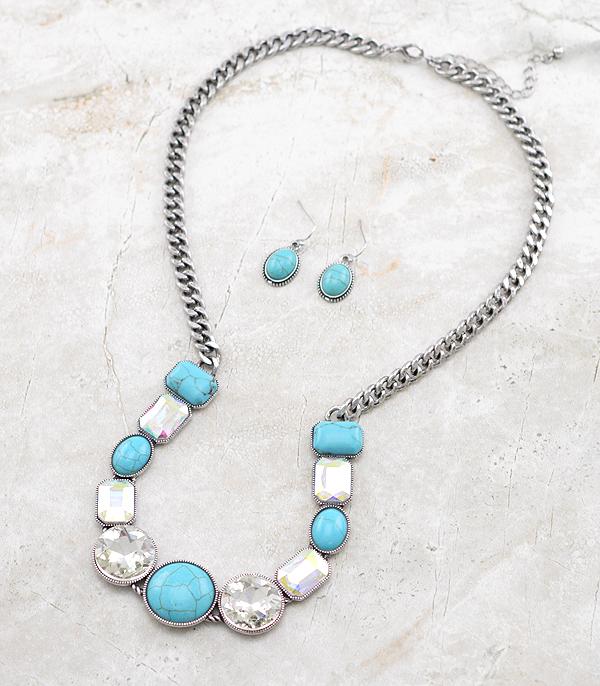 New Arrival :: Wholesale Glass Stone Turquoise Necklace Set