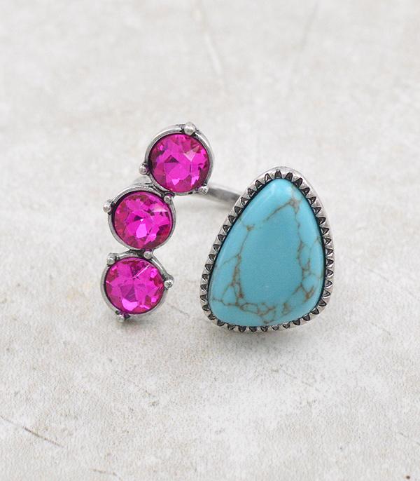 New Arrival :: Wholesale Turquoise Glass Stone Cuff Ring