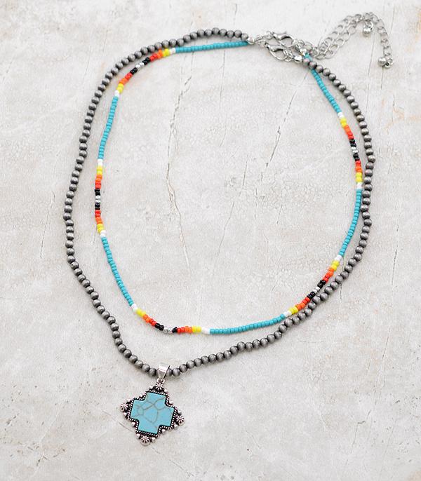 NECKLACES :: TRENDY :: Wholesale Turquoise Cross Concho Necklace Set