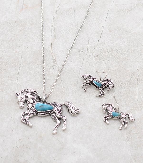New Arrival :: Wholesale Western Turquoise Horse Pendant Necklace