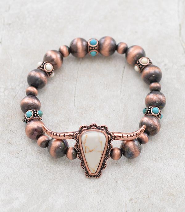 BRACELETS :: STRETCH-BEAD :: Wholesale Western Turquoise Steer Head Bracelt