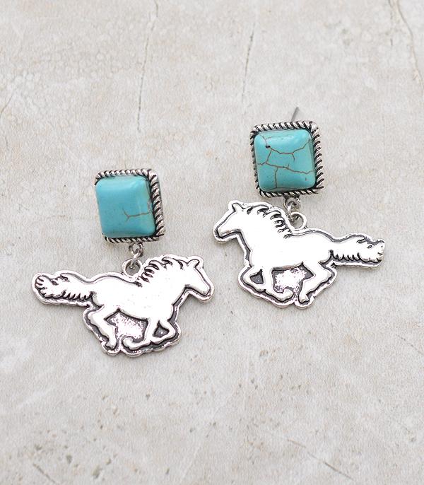 EARRINGS :: WESTERN POST EARRINGS :: Wholesale Western Semi Stone Horse Earrings