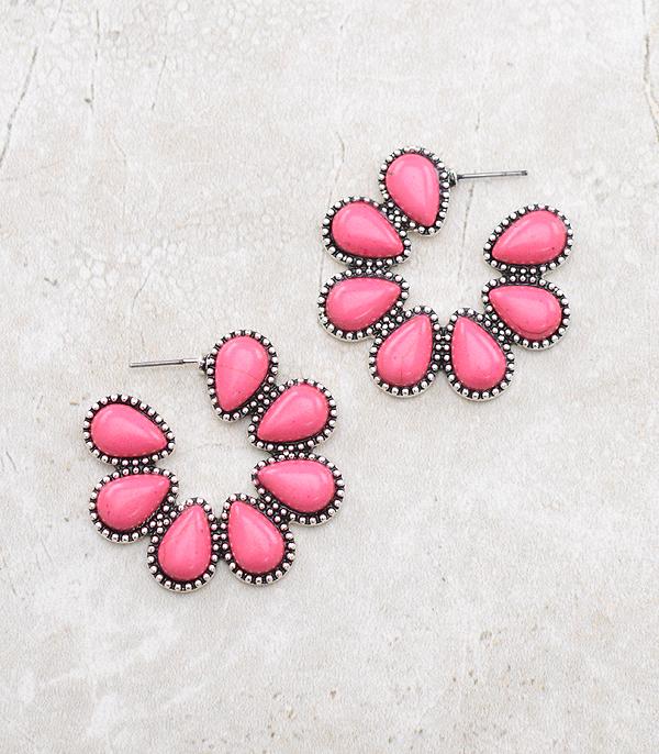 New Arrival :: Wholesale Western Pink Stone Hoop Earrings