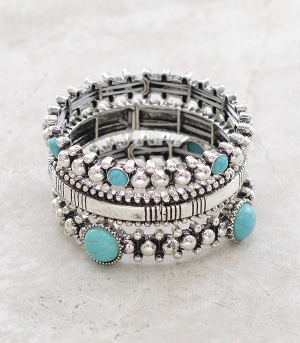 New Arrival :: Wholesale Western Turquoise Stacked Bracelet Set