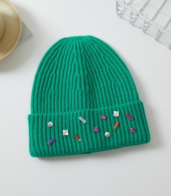 New Arrival :: Wholesale Solid Color Knit Crystal Beanie