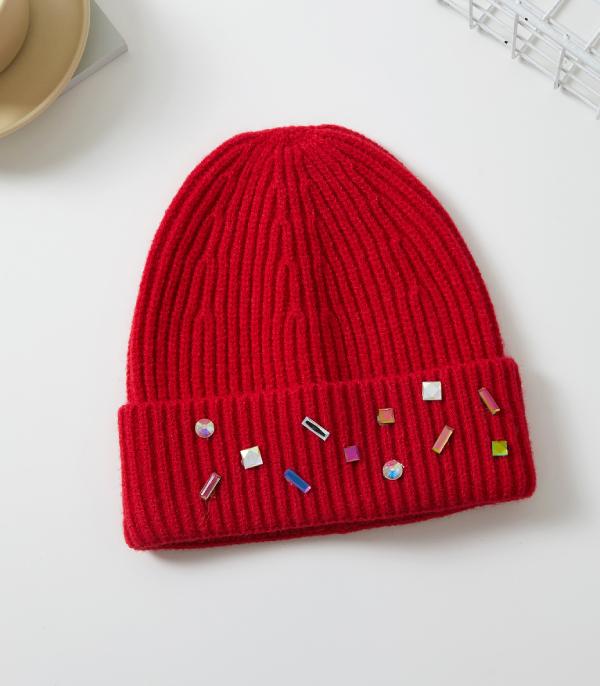 New Arrival :: Wholesale Solid Color Knit Crystal Beanie