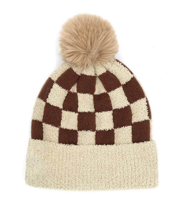 New Arrival :: Wholesale Checkered Pom Pom Beanie