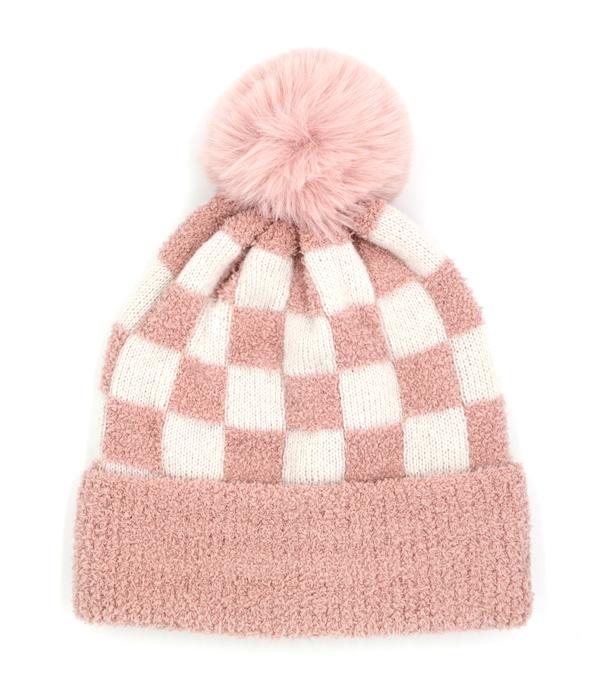 New Arrival :: Wholesale Checkered Pom Pom Beanie