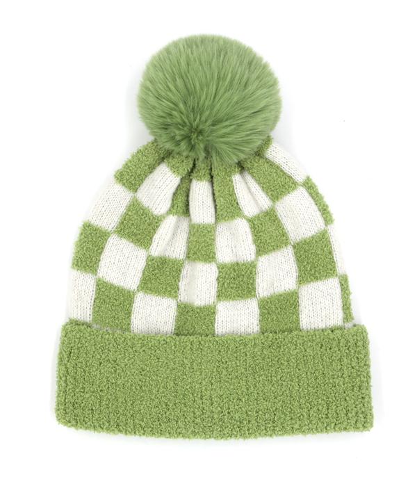 New Arrival :: Wholesale Checkered Pom Pom Beanie