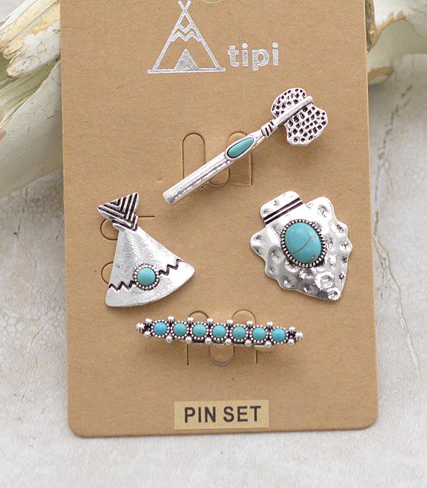 HATS I HAIR ACC :: HAT ACCESSORIES :: Wholesale Western Turquoise Pin Set