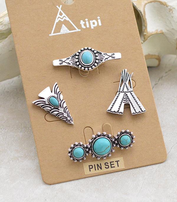 HATS I HAIR ACC :: HAT ACCESSORIES :: Whohlesale Western Turquoise Pin Set