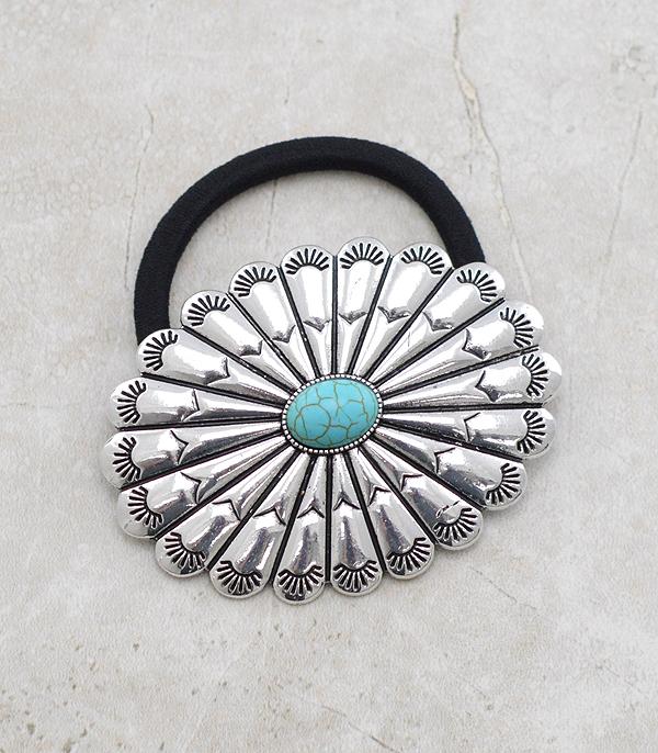New Arrival :: Wholesale Western Turquoise Concho Hair Tie