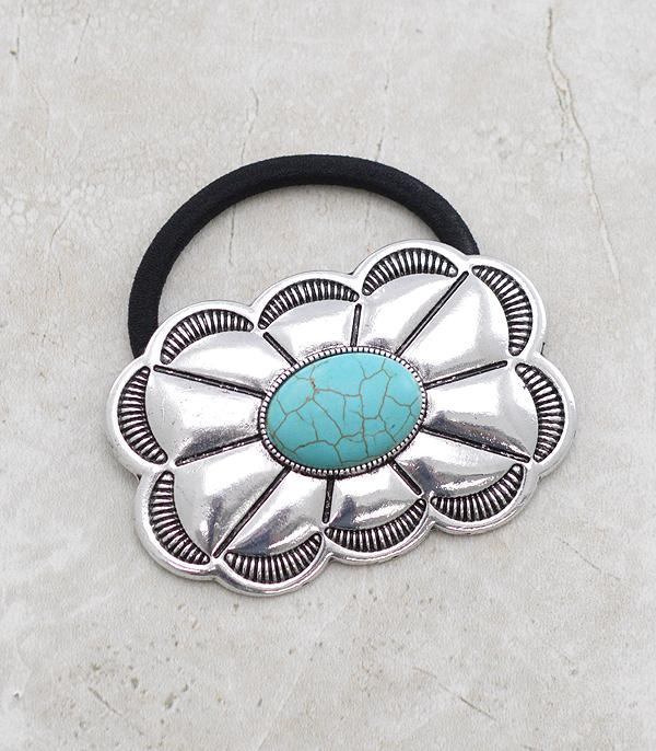 HATS I HAIR ACC :: HAIR ACC I HEADBAND :: Wholesale Western Turquoise Concho Hair Tie