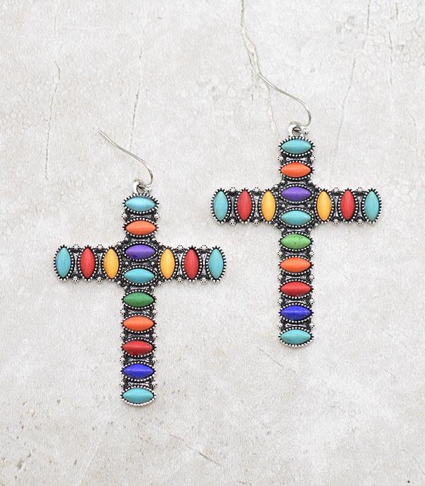 New Arrival :: Wholesale Western Turquoise Cross Earrings