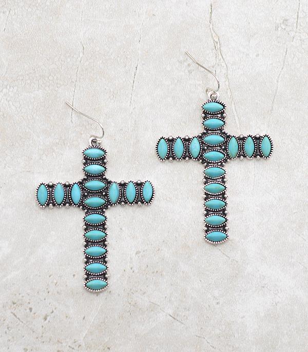 New Arrival :: Wholesale Western Turquoise Cross Earrings