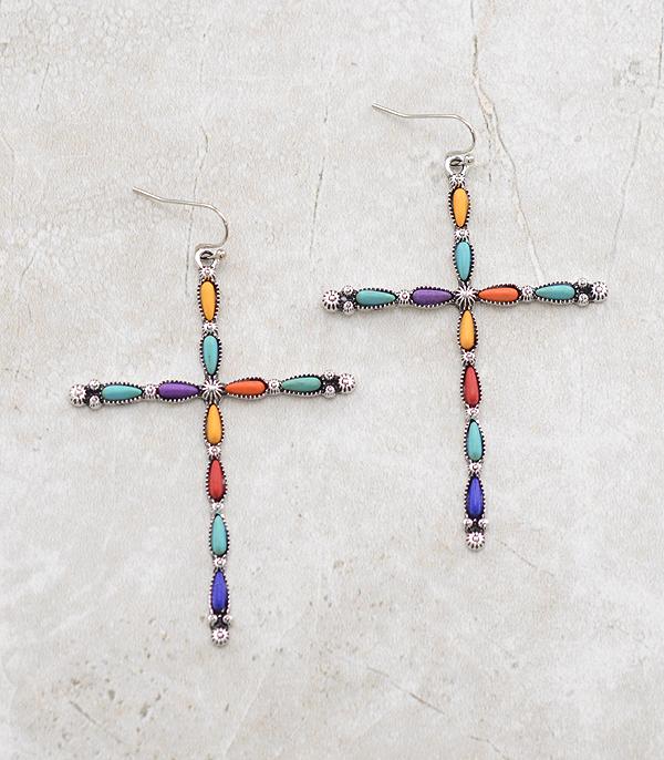 New Arrival :: Wholesale Western Turquoise Cross Earrings