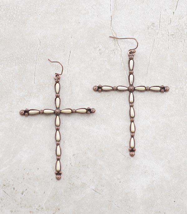 New Arrival :: Wholesale Western Semi Stone Cross Earrings