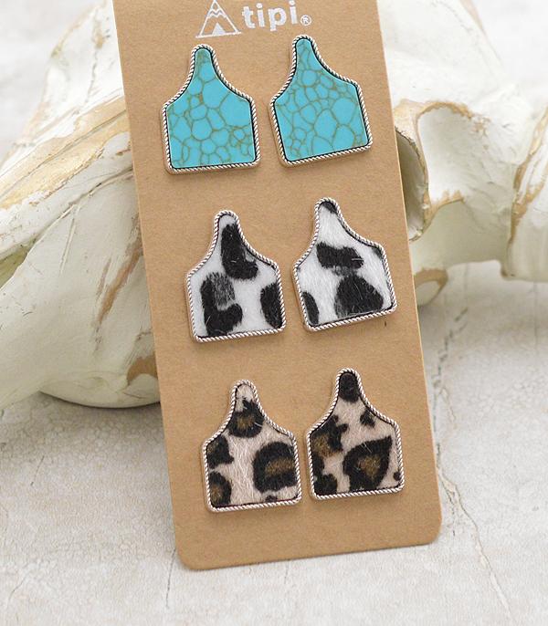 New Arrival :: Wholesale 3PC Set Cattle Tag Earrings