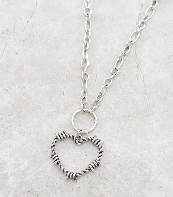 New Arrival :: Wholesale Western Barbwire Heart Chain Necklace