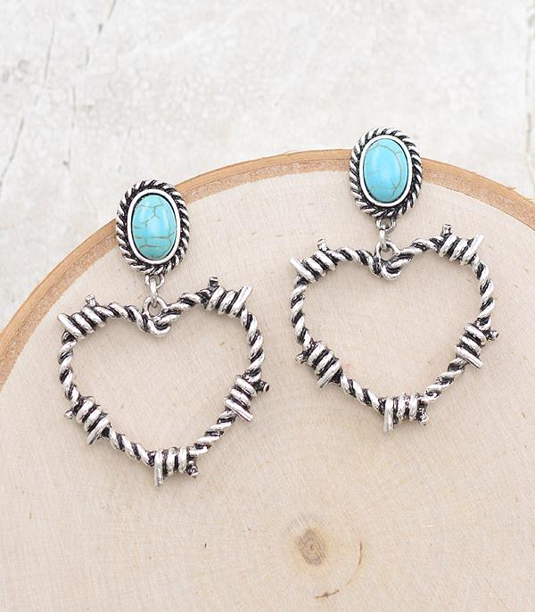 New Arrival :: Wholesale Western Turquoise Barbwire Heart Earring