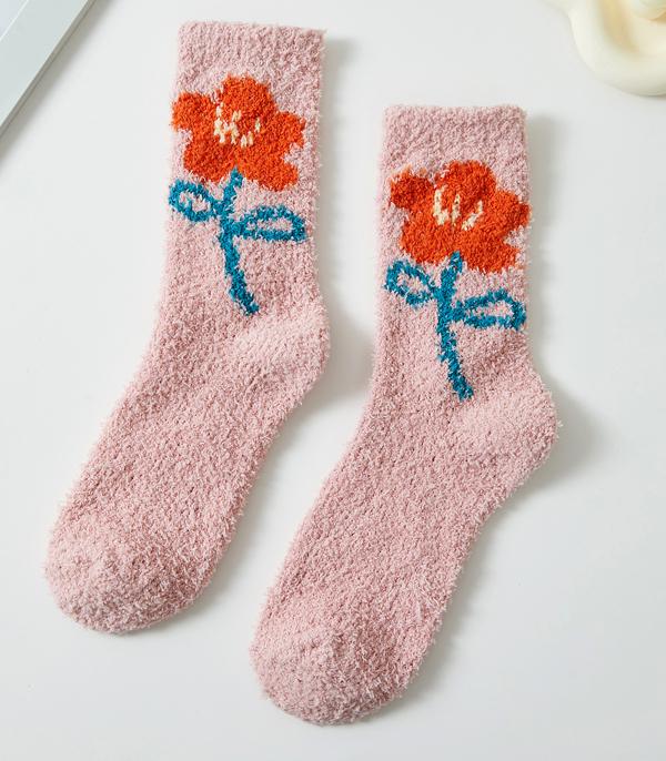 GLOVES I SOCKS :: Wholesale Flower Print Soft Cozy Socks