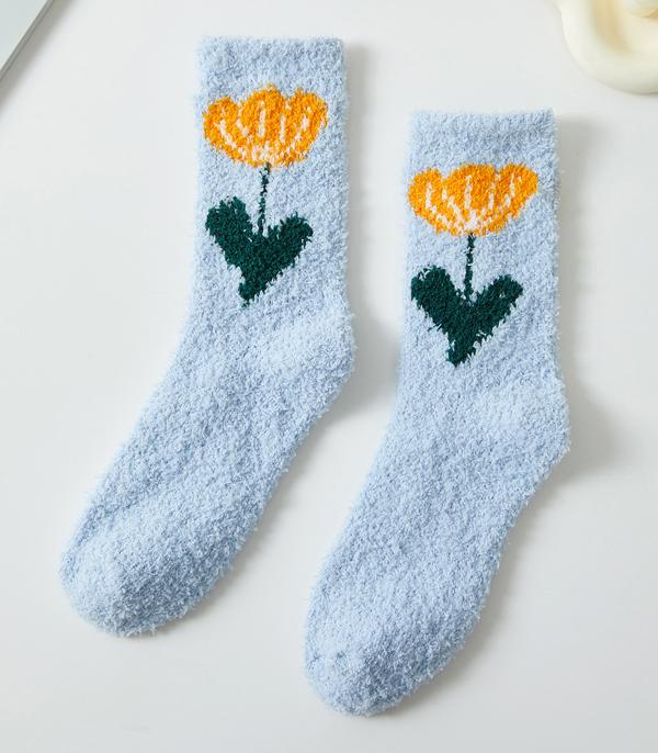 GLOVES I SOCKS :: Wholesale Flower Print Soft Cozy Socks