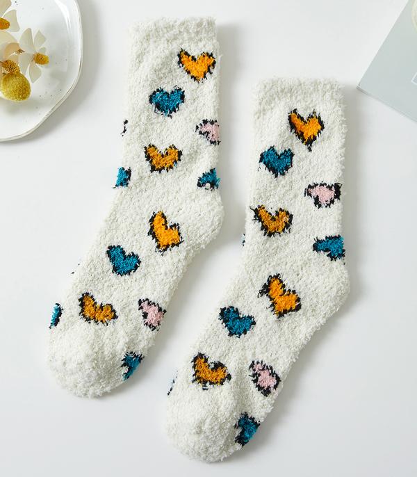 GLOVES I SOCKS :: Wholesale Heart Print Soft Cozy Socks