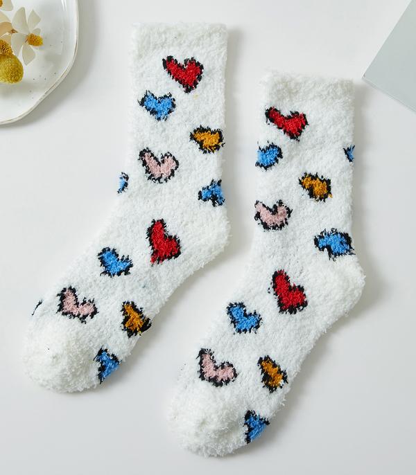 GLOVES I SOCKS :: Wholesale Heart Print Soft Cozy Socks