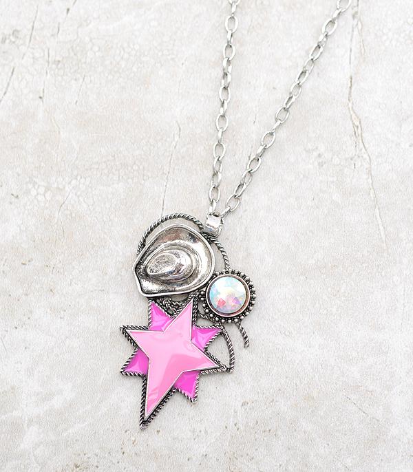 NECKLACES :: CHAIN WITH PENDANT :: Wholesale Western Pink Cowgirl Necklace