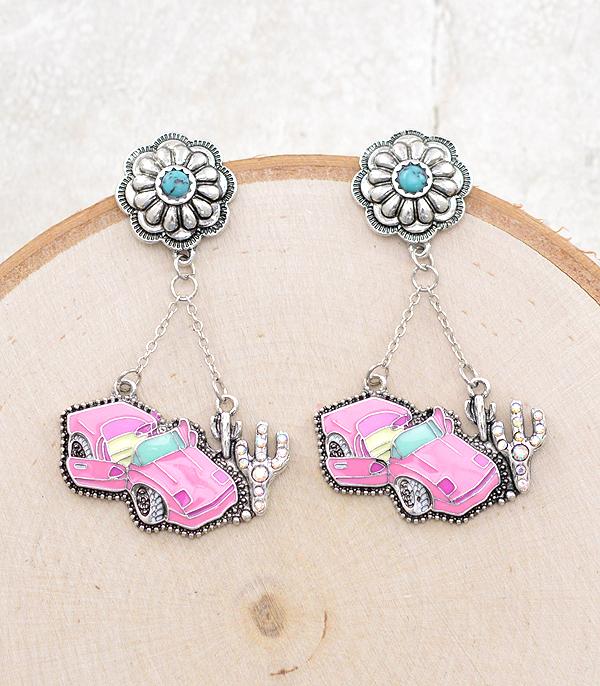 <font color=#FF6EC7>PINK COWGIRL</font> :: Wholesale Western Pink Car Earrings