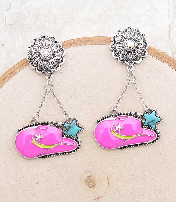 <font color=#FF6EC7>PINK COWGIRL</font> :: Wholesale Western Pink Cowgirl Hat Earrings