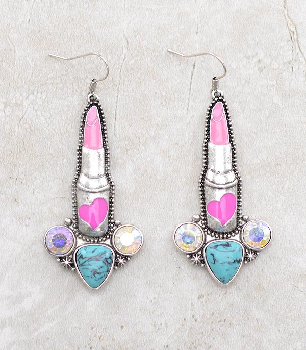 EARRINGS :: WESTERN HOOK EARRINGS :: Wholesale Western Pink Lipstick Earrings