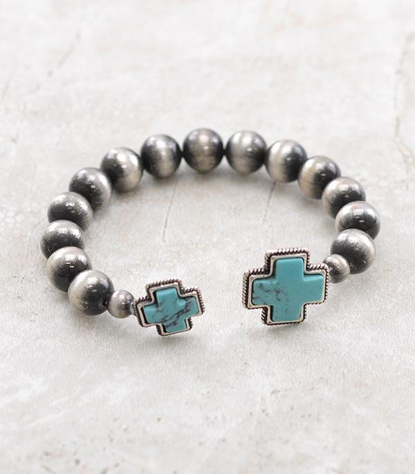 BRACELETS :: CUFF :: Wholesale Western Turquoise Cross Bracelet