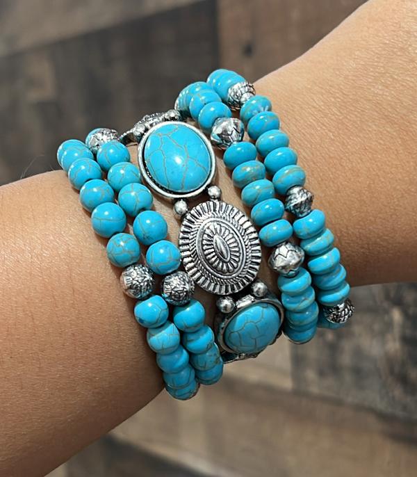 BRACELETS :: STRETCH-BEAD :: Wholesale Turquoise Concho Stacked Bracelet Set