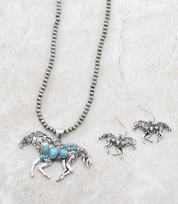 NECKLACES :: WESTERN LONG NECKLACES :: Wholesale Western Turquoise Horse Necklace Set