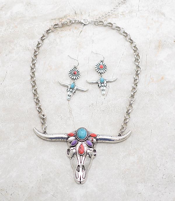 New Arrival :: Wholesale Western Steer Head Statement Necklace Se