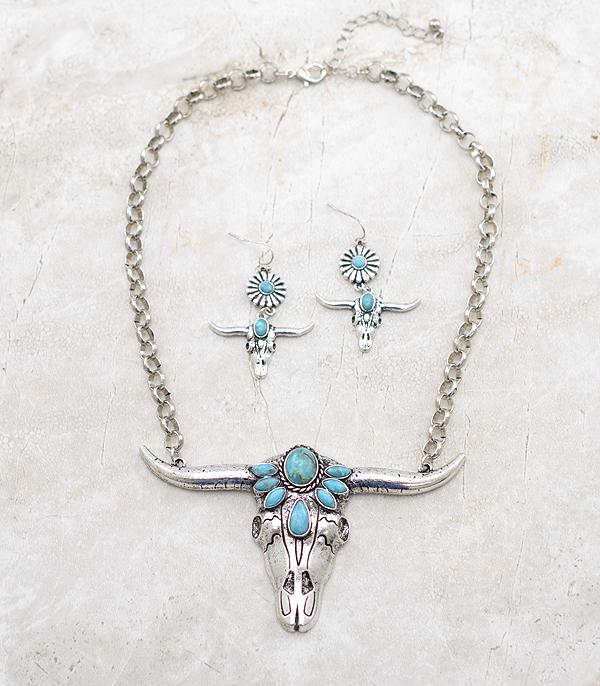 New Arrival :: Wholesale Western Turquoise Steer Head Necklace