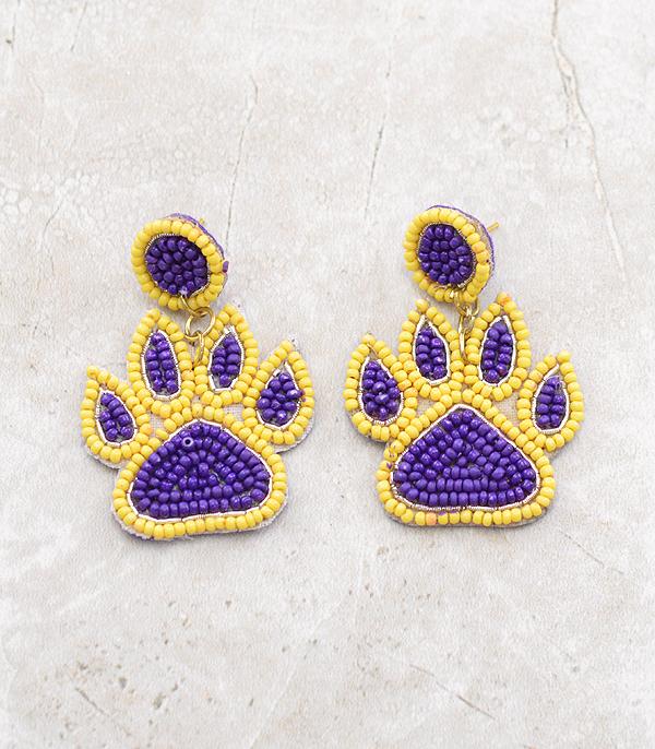 <font color=PURPLE>GAMEDAY</font> :: Wholesale Seed Bead Game Day Paw Earrings