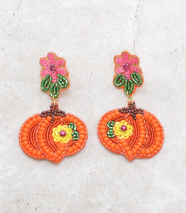 <font color=GREEN>HOLIDAYS</font> :: JEWELRY I BAGS :: Wholesale Seed Bead Pumpkin Earrings