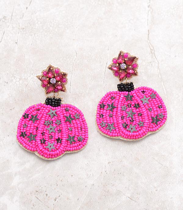 <font color=GREEN>HOLIDAYS</font> :: JEWELRY I BAGS :: Wholesale Seed Bead Fuchsia Pumpkin Earrings