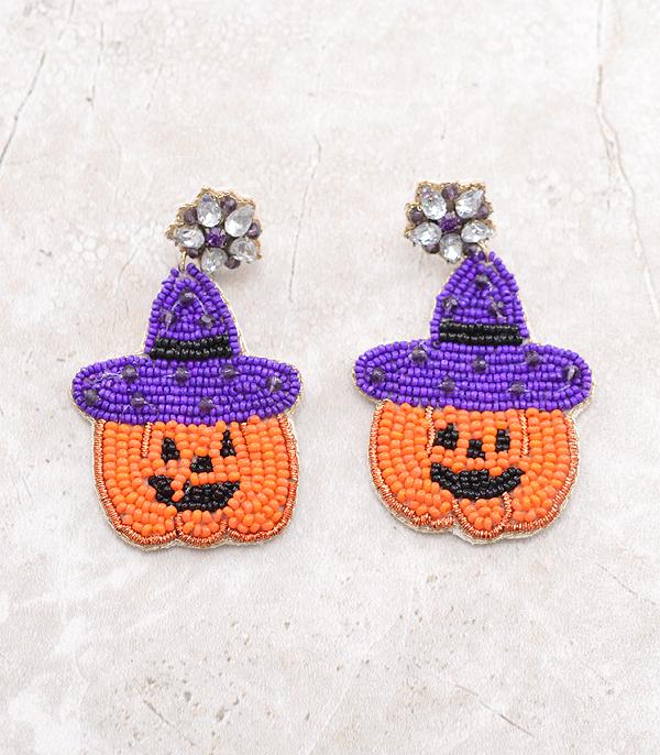 <font color=GREEN>HOLIDAYS</font> :: JEWELRY I BAGS :: Wholesale Seed Bead Halloween Pumpkin Earrings